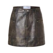 Mini Leren Rok Selected Femme , Brown , Dames