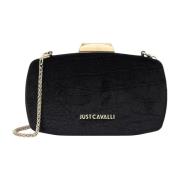 Zwarte Fluwelen Clutch met Gouden Details Just Cavalli , Black , Dames