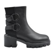 Zwarte leren platte schoenen met ringen Jeannot , Black , Dames