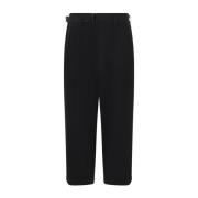 Zwarte wollen gabardine geplooide broek Yohji Yamamoto , Black , Dames