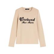 Lange mouw logo print T-shirt Max Mara Weekend , Beige , Dames