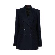 Blauwe Wollen Blazer met GG Jacquard Gucci , Blue , Dames