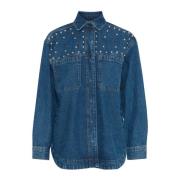 Blauwe Denim Stud Blouse b.young , Blue , Dames