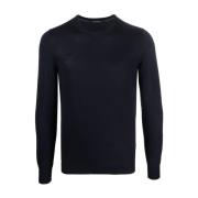 Donkerblauwe Wollen Pullover met Ronde Halslijn Tagliatore , Blue , He...