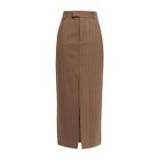 Lange Geplooide Wollen Rok Weili Zheng , Beige , Dames