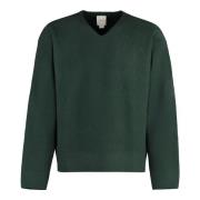 Geribbelde Wol V-hals Trui Calvin Klein , Green , Heren