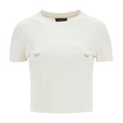 Metal Piercing Cropped T-shirt Mugler , White , Dames