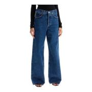 Donker Gewassen Wijde Pijp Jeans met Distressed Details Agolde , Blue ...