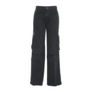 Cargo Wide Leg Jeans met Logo Details Liu Jo , Black , Dames