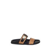 Cognac Zwart Platte Sandaal Ancient Greek Sandals , Brown , Dames