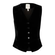 Zwarte V-hals Blouse Part Two , Black , Dames