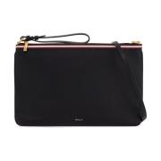 Gouden Logo Leren Pouch Tas Bally , Black , Dames