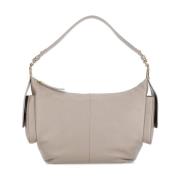 Gehamerd Leren Schoudertas in Beige Coccinelle , Beige , Dames