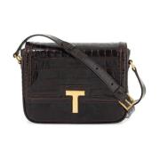 Glanzende Krokodil Schoudertas met T-sluiting Tom Ford , Brown , Dames