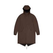 Zwarte Fishtail Parka met Asymmetrische Zoom Rains , Brown , Unisex