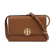 Hammered Leather Crossbody Bag met Double T Logo Tory Burch , Brown , ...