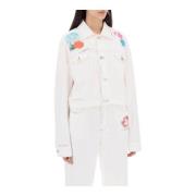 Bloemen Geborduurd Denim Jack Marni , White , Dames