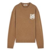 Intarsia Wol Logo Trui Maison Kitsuné , Brown , Heren