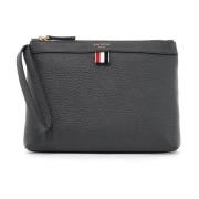 Leren Beauty Case met Tricolor Details Thom Browne , Gray , Dames