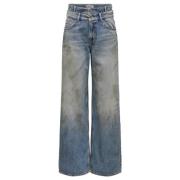 Hoge Taille Dubbele Tailleband Denim Jeans Only , Blue , Dames