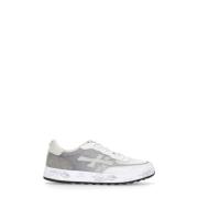 Witte Grijze Leren Sneakers Ronde Neus Premiata , Gray , Heren