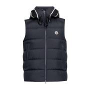 Blauwe gewatteerde jas met logoprint Moncler , Blue , Heren