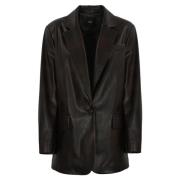 Imitatie Leren Blazer Lange Mouw V-Hals Pinko , Brown , Dames