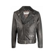 Zwarte Leren Bikerjas Golden Goose , Black , Heren