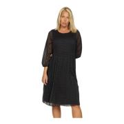 Gestreepte Jurk met Plooien en 3/4 Mouwen 2-Biz , Black , Dames