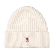 Witte Wollen Beanie met Logo Moncler , White , Heren