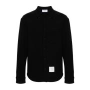 Blauw Herringbone Logo Patch Shirt Thom Browne , Blue , Heren