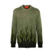 Khaki Vlam Jacquard Crew Neck Sweater Vision OF Super , Green , Heren