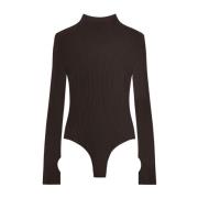 Bruine Geribbelde Bodysuit met Hoge Hals Courrèges , Brown , Dames