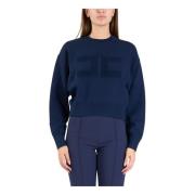 Geknipte viscose sweatshirt met logoborduurwerk Elisabetta Franchi , B...