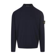 Blauwe Wollen Gebreide Trui met Ronde Hals Stone Island , Blue , Heren