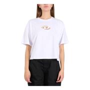 Biologisch Katoen Logo Geborduurde Crop Top Diesel , White , Dames