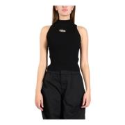 Geribbelde cropped top met hoge hals Diesel , Black , Dames