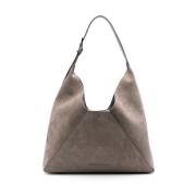 Taupe Bruin Kalfsuede Schoudertas Brunello Cucinelli , Beige , Dames