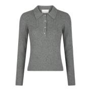 Donkergrijze Gebreide Trui met Parelknopen Neo Noir , Gray , Dames