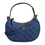 Gewatteerde Denim Leren Schoudertas met Crossbody Riem Versace , Blue ...