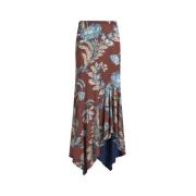 Rode Bloemenblad Asymmetrische Midi Rok Etro , Multicolor , Dames