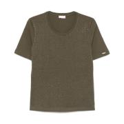 Groene Strass Versierde Crew Neck T-shirt Liu Jo , Green , Dames