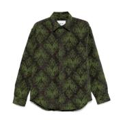 Groen Jacquard Overhemd Knoopsluiting Klassieke Kraag Nn07 , Green , H...