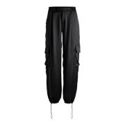 Cargo Broek Straight Fit Satijn Zwart Hugo Boss , Black , Dames