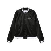 Satin Finish Bomber Jacket Off White , Black , Heren