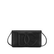 Zwarte leren telefoontas met klep Dolce & Gabbana , Black , Dames