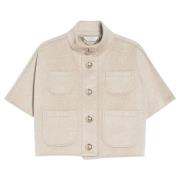 Kasjmier Cape Jas met Mandarin Kraag Max Mara , Beige , Dames