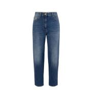 Hoge taille boyfriend jeans met omslag Elisabetta Franchi , Blue , Dam...