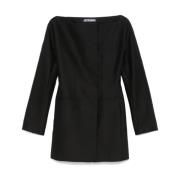 Zwarte Asymmetrische Boothals Jurk Jacquemus , Black , Dames