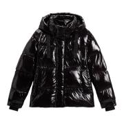 Zwarte korte parka met eendendons Woolrich , Black , Dames